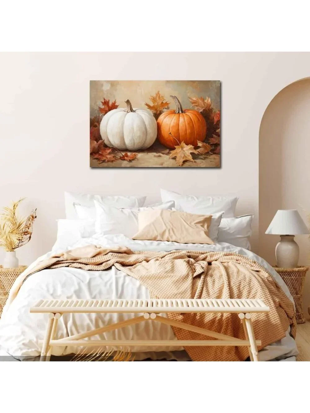 Rustic Fall Pumpkins & Leaves Wall Art Decor | Autumn Harvest Canvas Print 24x36